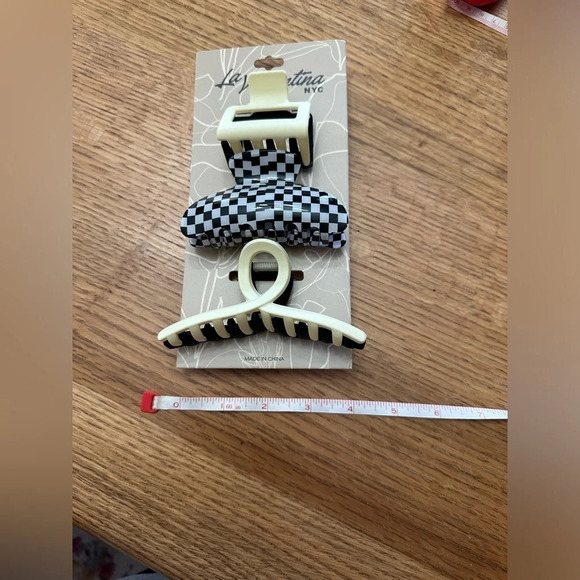 Hair Clips (3) NWT black and beige color block and one checkered print 4” clips - Picture 3 of 3